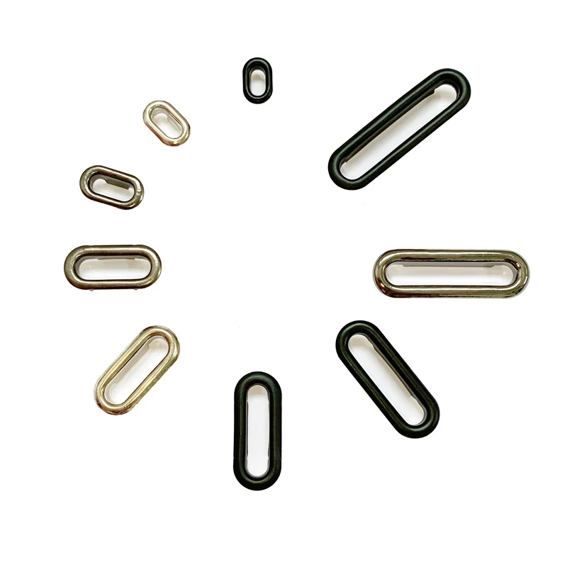 
Brass garment accessories brass oval eyelet grommet long U-shape brass eyelet with washer Eco friendly oval eyelet for garment 