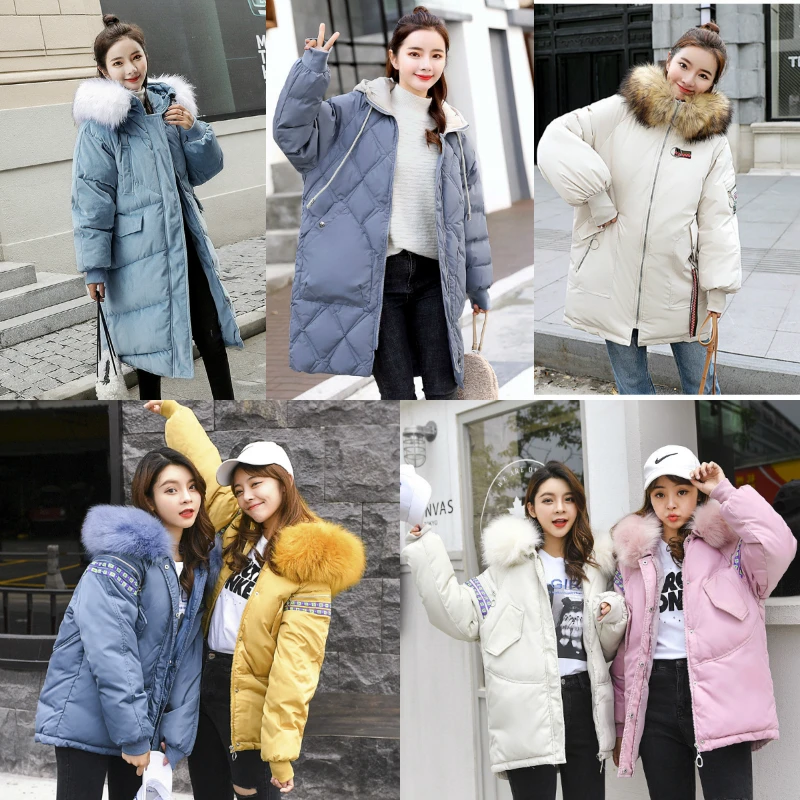Wholesale 2024 new foreign trade down jacket print female long over knee to ankle extra long thick big hair collar big size