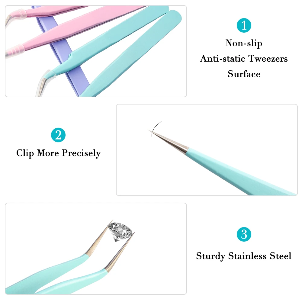 Amazon Hot Selling Stainless Steel Anti-static Straight Curved Tweezers Nail Art Rhinestones Stud Bead Tool Nail Clipper Set