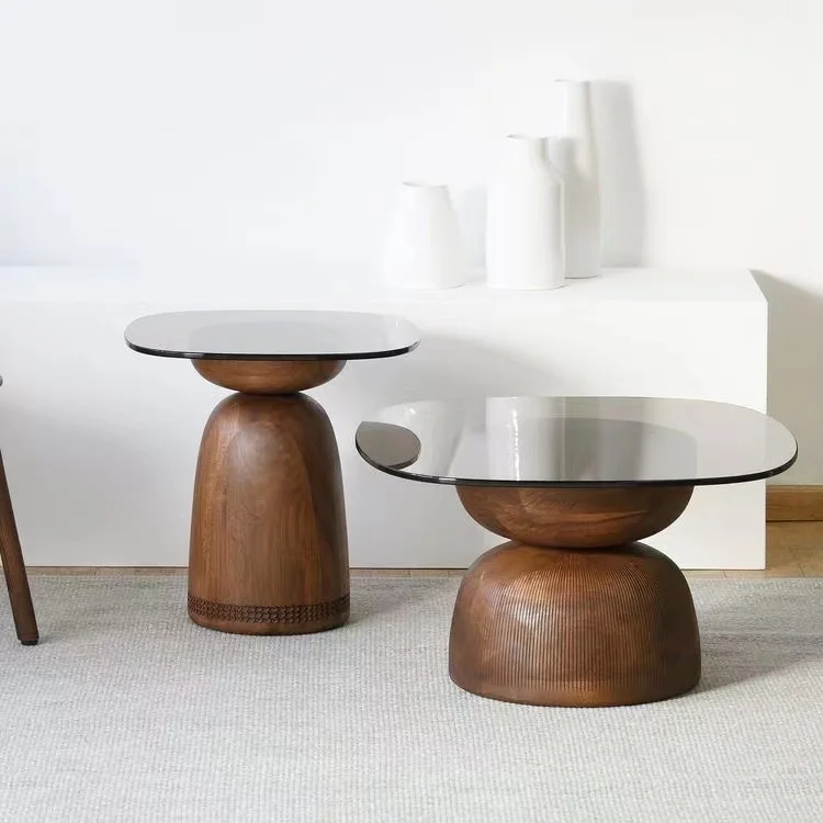 Light Luxury American Corner Table Solid Wood Carved Sofa Side Table Nordic Modern Simple Living Room Side Table