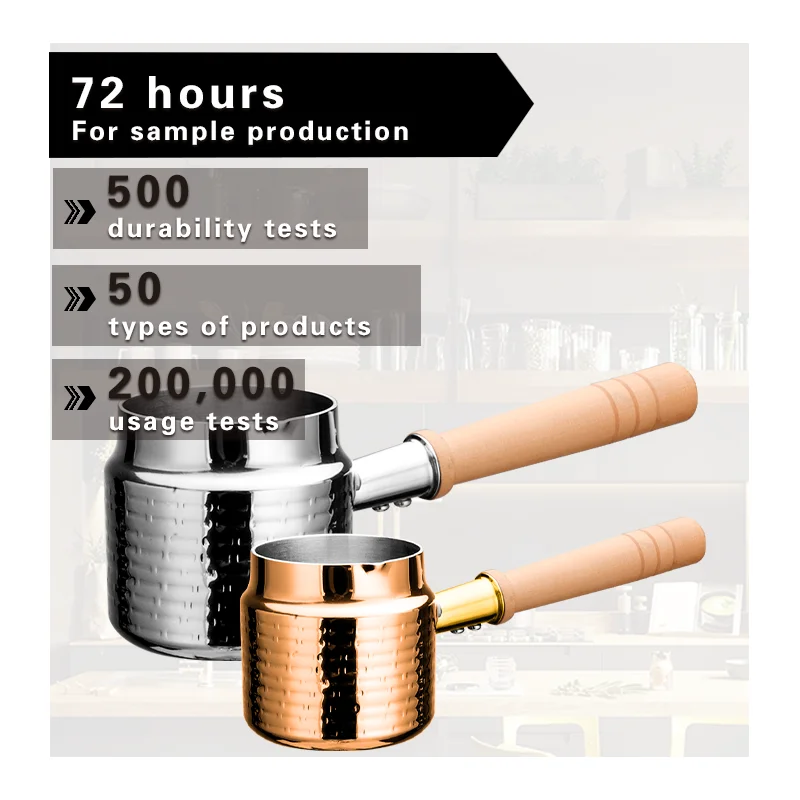 Luxury Hammered Cookware Wooden Handle Triply Stainless Steel Tableware Mini Milk Pot Saucepan for Hotel