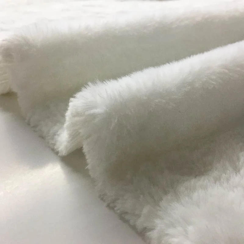 Solid color dyed white long hair 10mm artificial synthetic faux rabbit fur plush fabrics