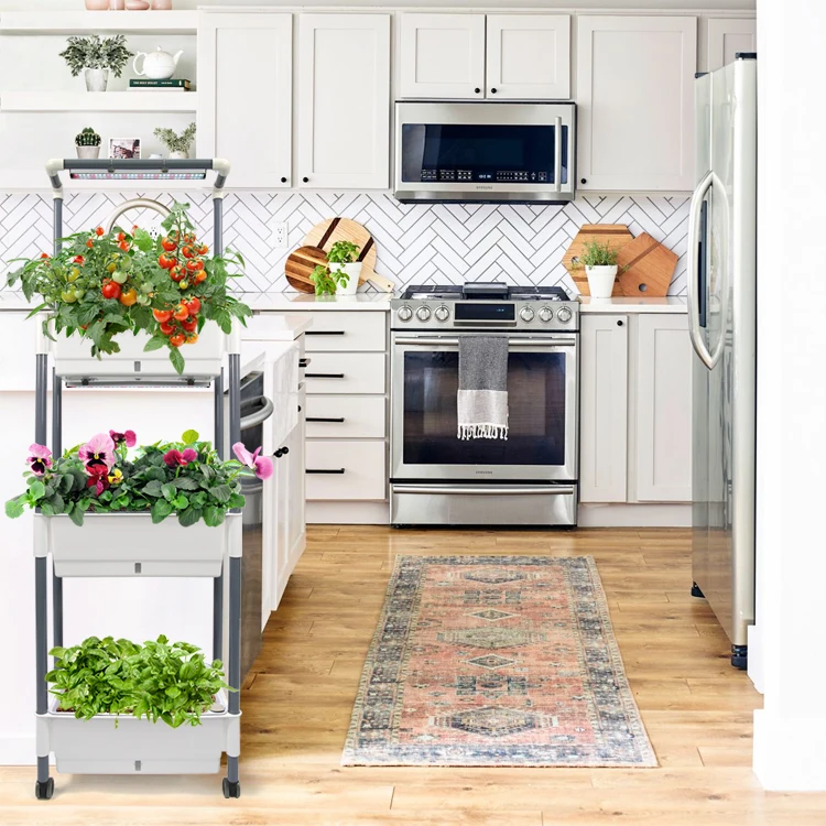 Indoor Garden Herb Grow Kit Home Garden Grow Rack with Smart Control LED Grow Light, for Short Tomato,Basil,Pepper