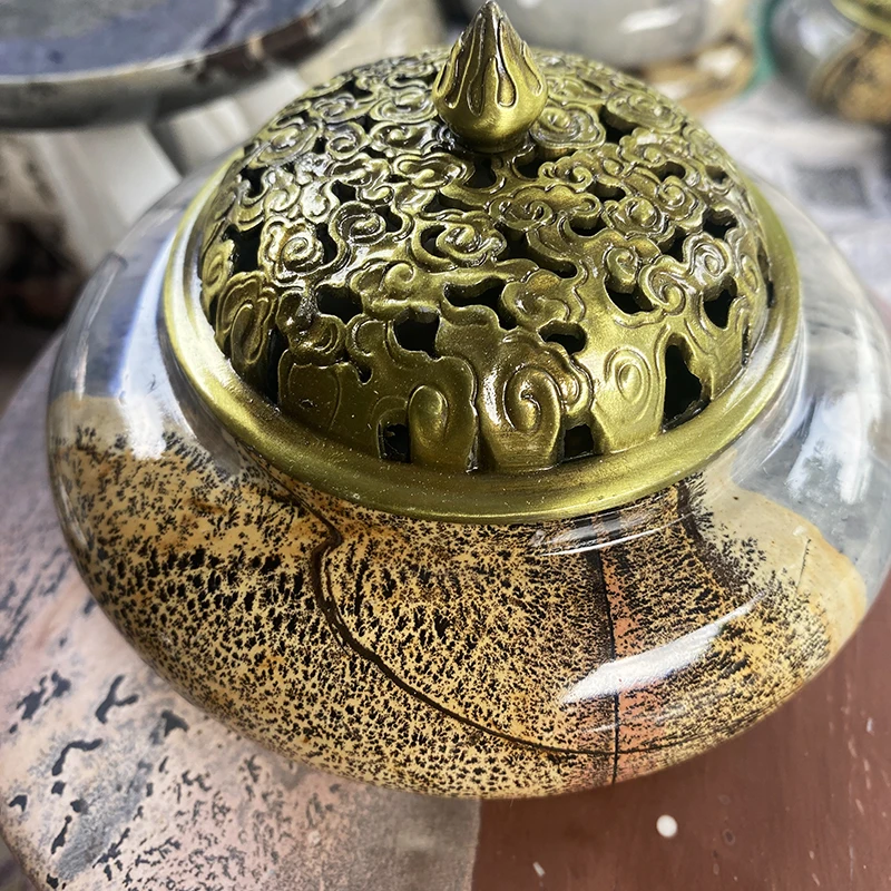 Wholesale Crystal incense burner Crafts Crystal Healing Stone Picture Jasper censer Statue for fengshui home decoration