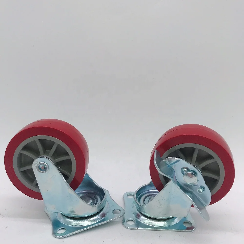 3 Inch 75mm China Manufacturer PP Core Red PU Polyurethane Swivel Furniture Caster Wheels
