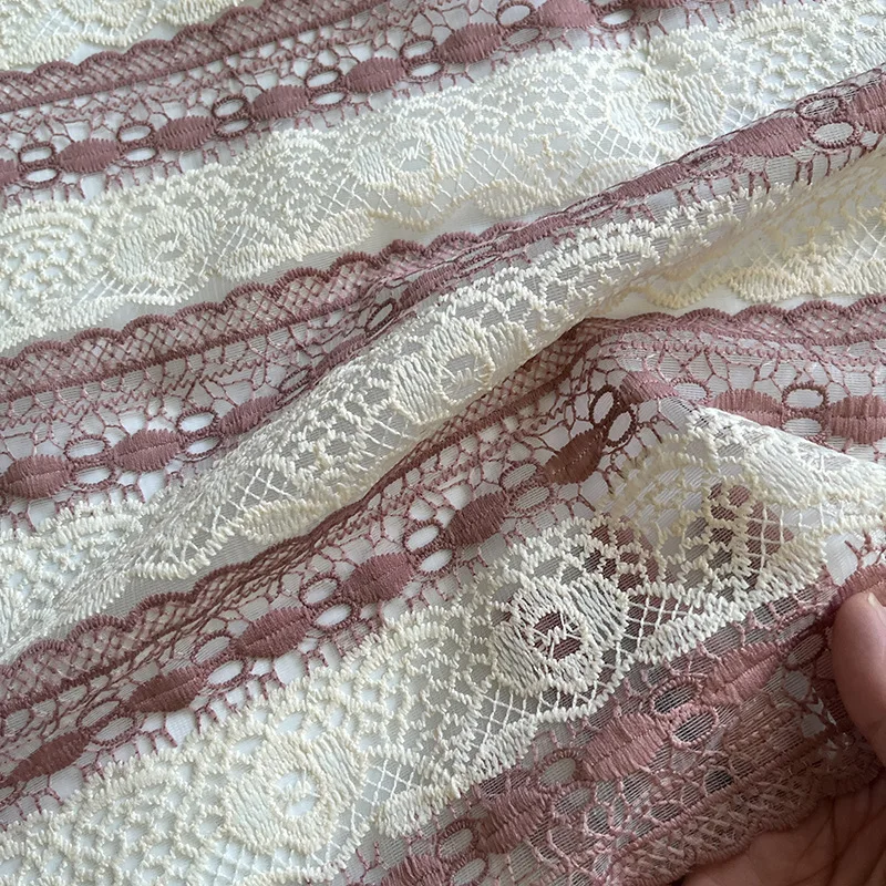 Wholesale striped mesh embroidery fabric Cotton lace mesh lace embroidery dress fabric lace embroider for dresses and so on