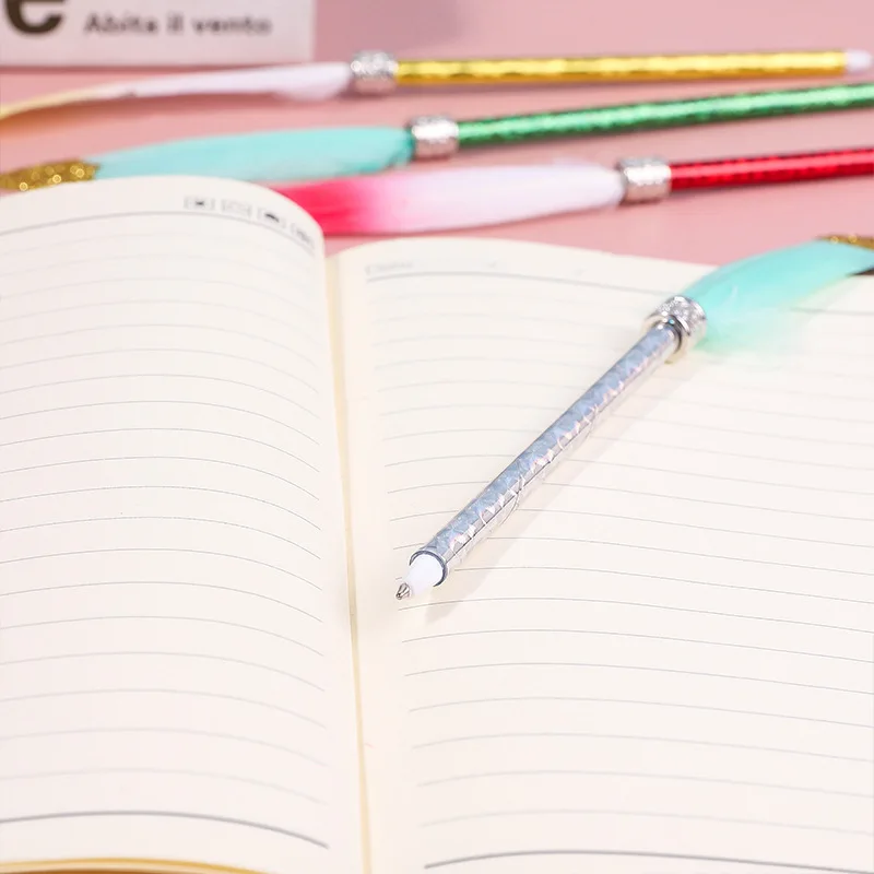 Elegant Colorful Feather Neutral Pen Black Feather Stationery Signature Pen
