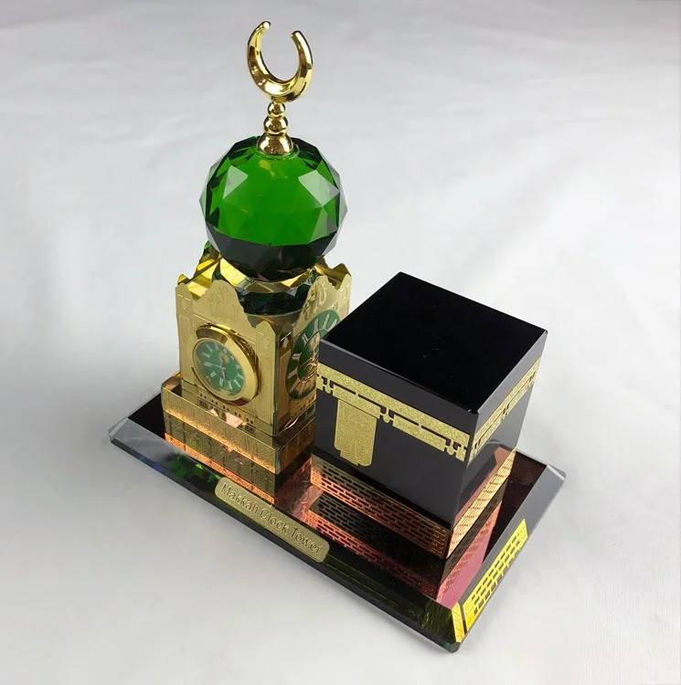 Mh-G0666 Crystal Kabba Makkah Mecca Clock Tower Crystal Glass Figurine Crystal Religious Crafts
