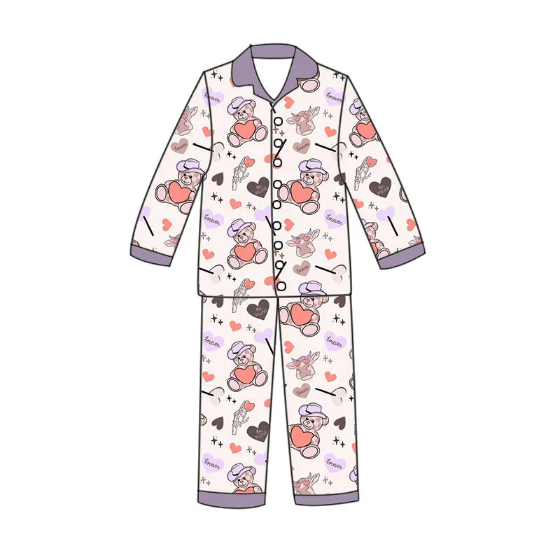 Custom Boutique Valentines Day Kids Girl Hearts Print Little Girl Matching Kids Pajamas Adult Woman Sexy Nighty Bamboo Pjs Set