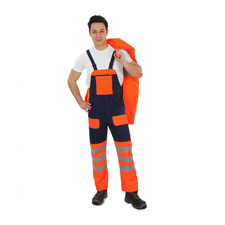 Custom logo yellow black reflective fr high visibility workwear bib pants waterproof coveralls