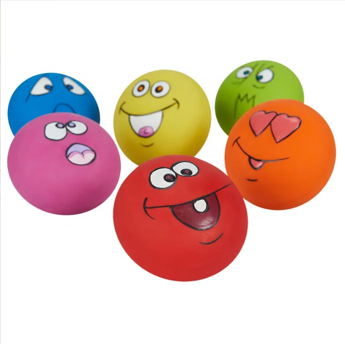 Best Selling Durable Puppy Squeaky Dog Toys Chewing Soft Latex Rubber Interactive Fetch Dog Balls Toy With Funny Face