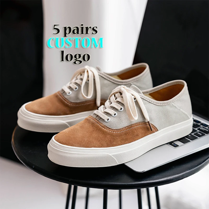 custom logo summer pig genuine leather fitness flat sport walking style casual trendy canvas shoes men