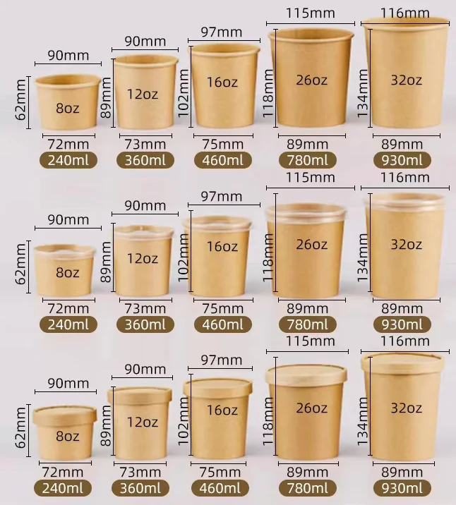 Eco Custom Logo Disposable Kraft Paper 16oz 26oz 32oz Noodle Soup Container With Lid