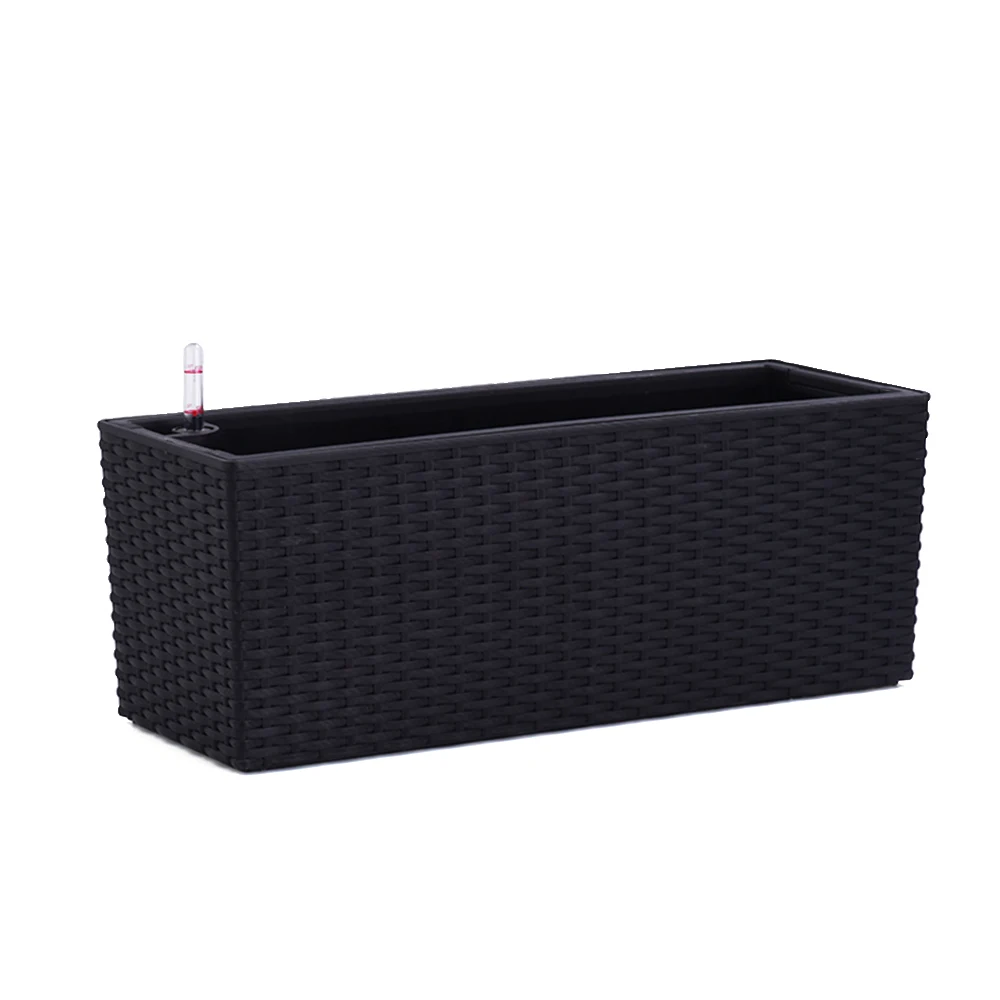 Huazhiai Outdoor Decorative Rectangular Rattan Garden Self Watering PlasticPlanter Balcony Pots