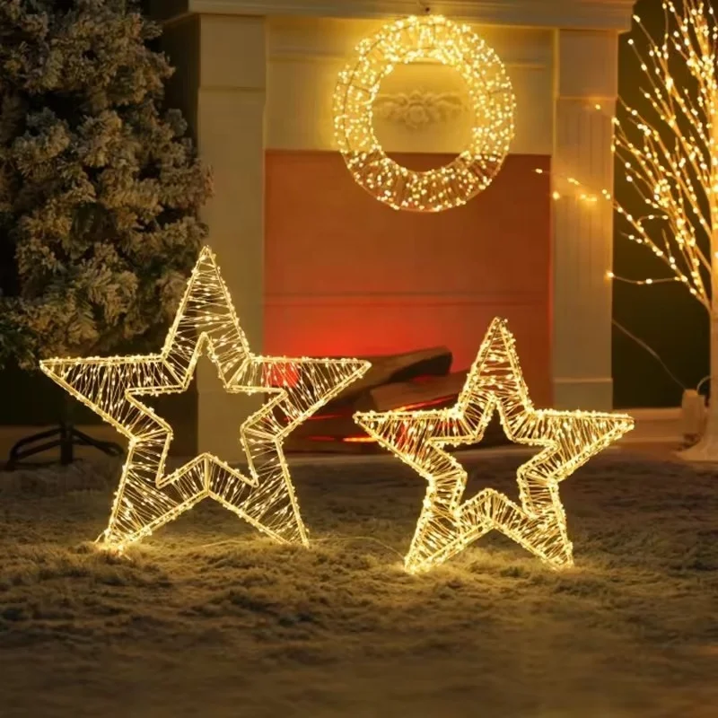 Factory wholesale Home Decor Super Bright star shaped Metal Frame micro Copper Wire string LED decorative Light Hanging Light