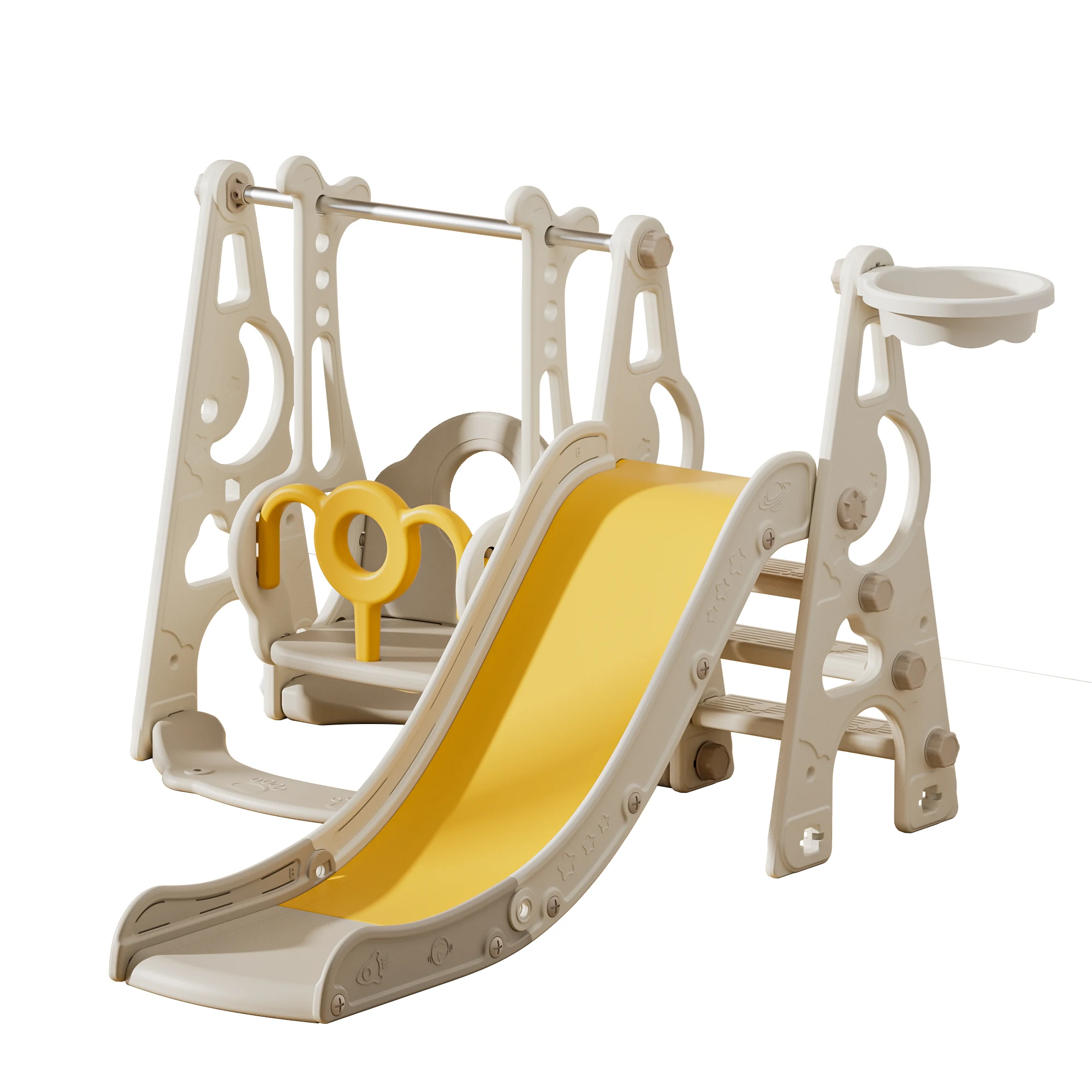 SL27 Interesting window design children slide with basket hoops / Kids slide with hide and seek design