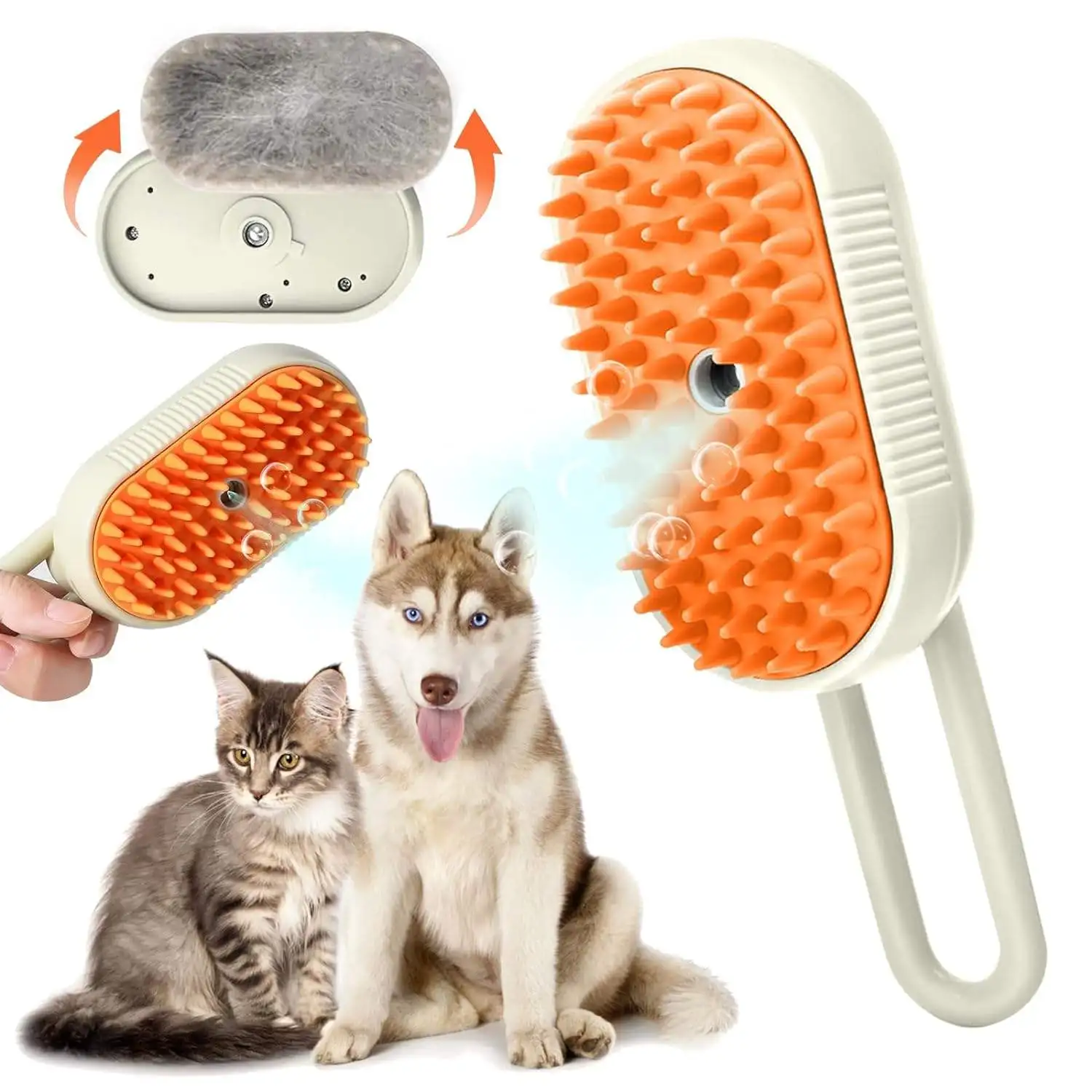 Foldable Pet Hair Remover Water Sticky Brush Grooming Shedding Comb 3 In1 Self Cleaning Electric Dog Cat Steam Brush With Handle