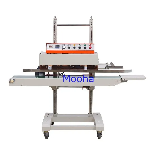 Continuous Automatic Vertical Band Sealer Food Packaging Pouch Bag Heat Sealing Machine With Head Adjustable For Packing Line