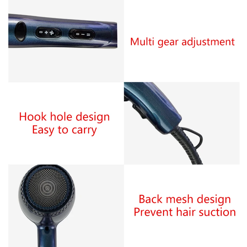 OEM Custom Logo Cold Hot Wind Blue Light Negative Ion Hairdryer Travel salon Hair Dryer
