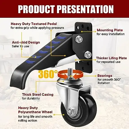 Workbench Caster Retractable Casters Side Mount Wheel Adjustable Table Step-Down Furniture Wheels for Workbenches Machine Tables