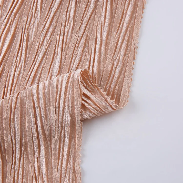 2024 New arrivals knitted lightweight 100% polyester wrinkle folded crinkle pleated fabrics for skirt dresses