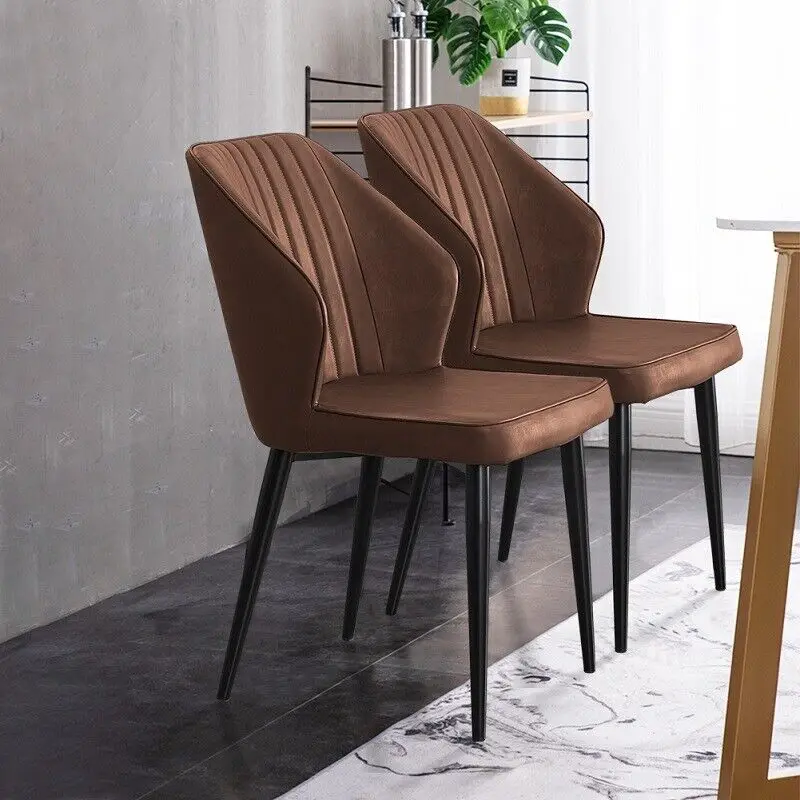 Custom Furniture Faux Leather Kitchen Dining Room Metal Leg Retro Brown/ Grey Dining Chairs