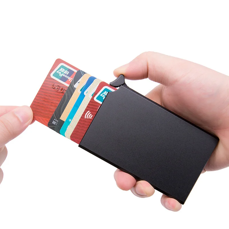 Free Sample RFID Bolacking Pop-up Card Holder Antimagnetic Economic Man Thin Purse Auto Metal Pop Up ATM Card Holder For Gift