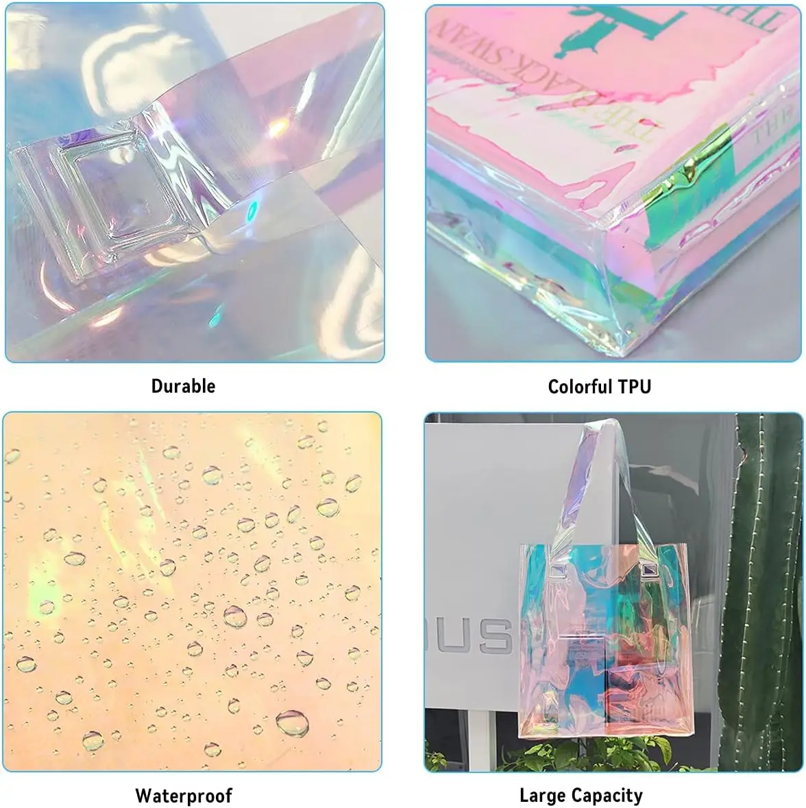 Custom Women Clear Tote Bag Waterproof PVC  Shopper Fashion Shoulder Shopping Transparent Jelly plastic bag