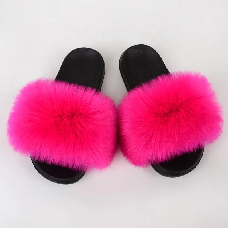 
Girls Cute Home Soft Slides Beautiful Faux Fur Slippers For Kids 