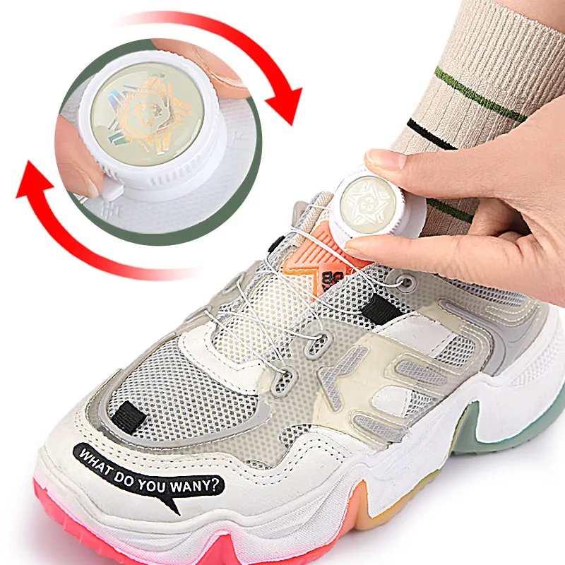 Adult Quick Lock Shoestring for Sport Shoes  Kids No Tie Shoe Laces Metal Wire Swivel Automatic Buckle Rope Sneaker Shoelaces