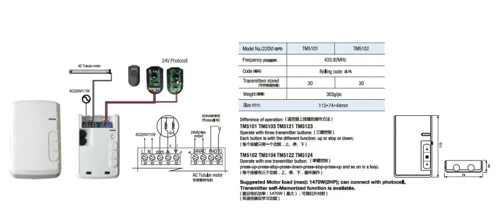 Hiland 2024 Fantastic Selling Tubular Motor Receiver TM5101 with 433.92MHz Frequency for Automatic Doors