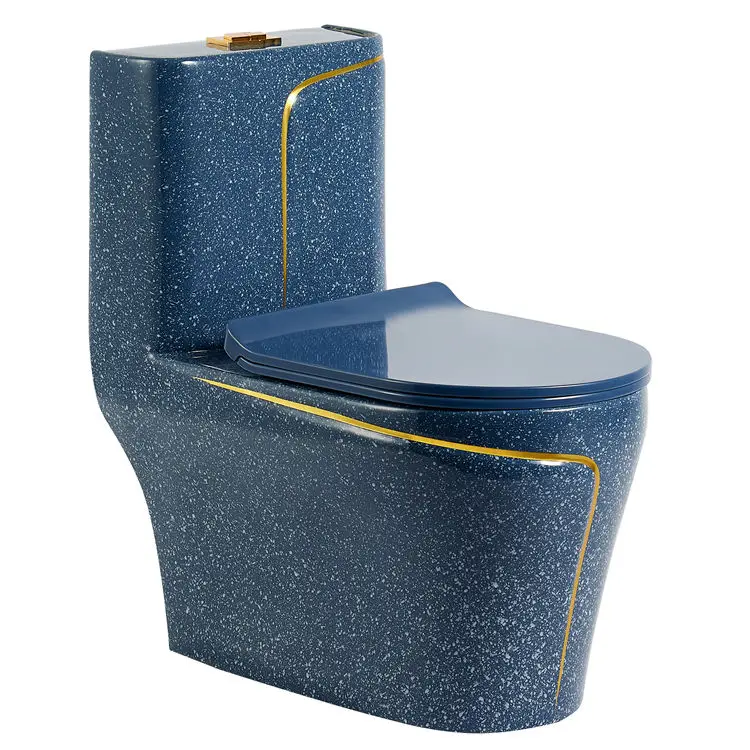 Blue With White Spot Gold Line Toilets Siphon and Washdown Wholesale Chinese One-piece Toilet Bowl