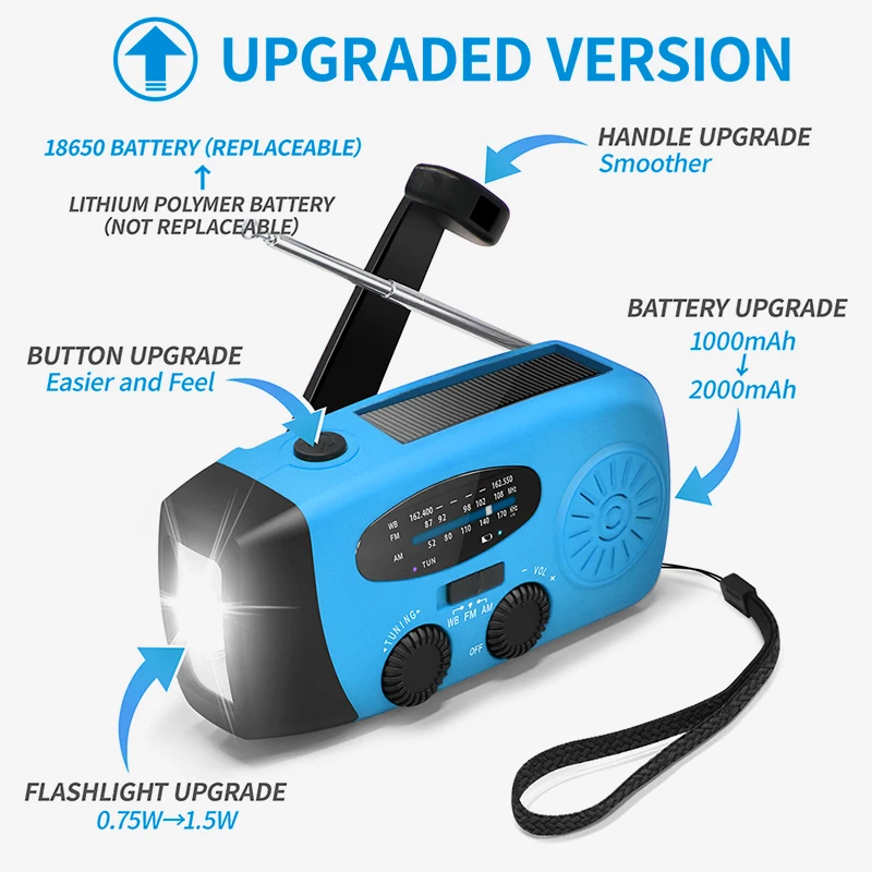 Emergency Solar Hand Crank Dynamo NOAA Portable Weather Radio With Flashlight and Cell Phone Charger Emergency Radio