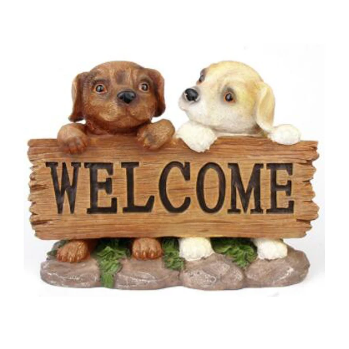 Resin dog with Welcome card garden decoration courtyard ornament garden statue