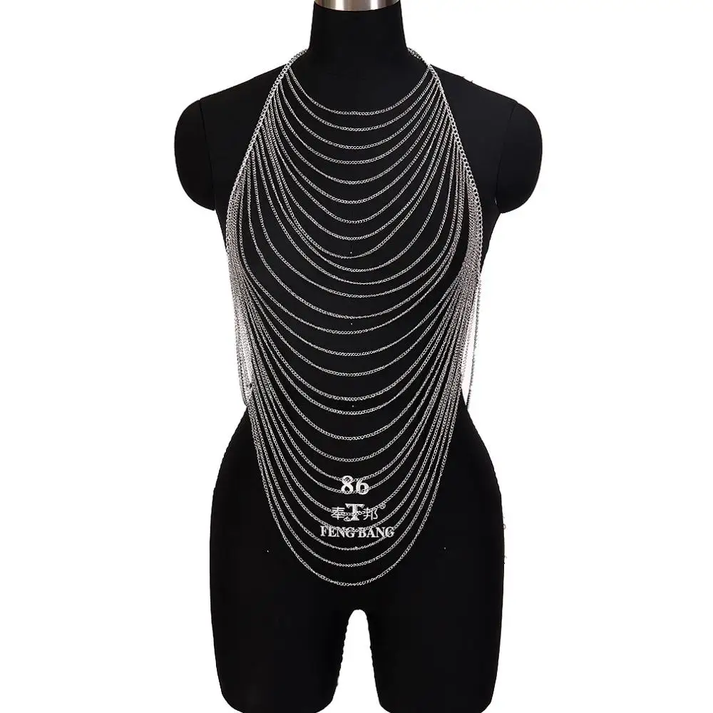 punk Goth body harness chain bra top chest chain belt body harness jewelle gothic fashion metal girl jewelry accessories