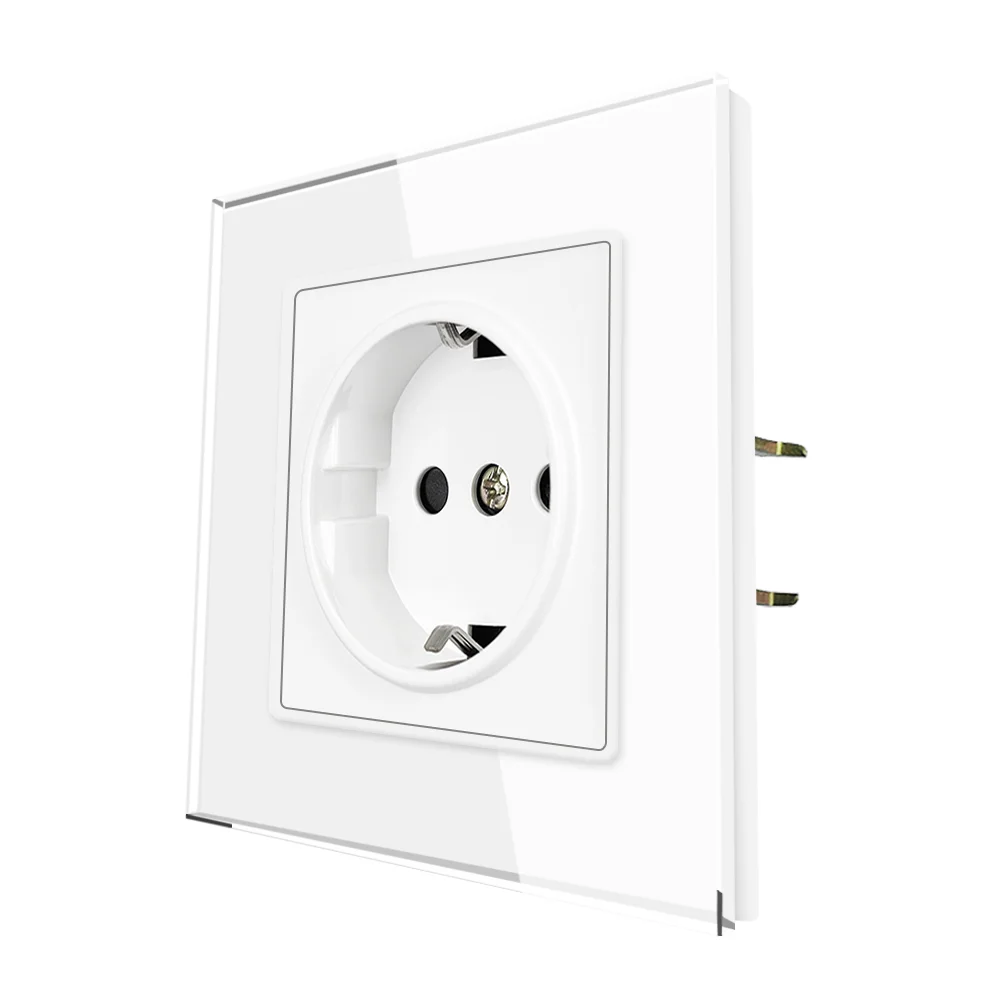 SRAN EU Standard Power Socket White Tempered glass Panel AC 110~250V 16A Wall Power Socket  F601-GR01