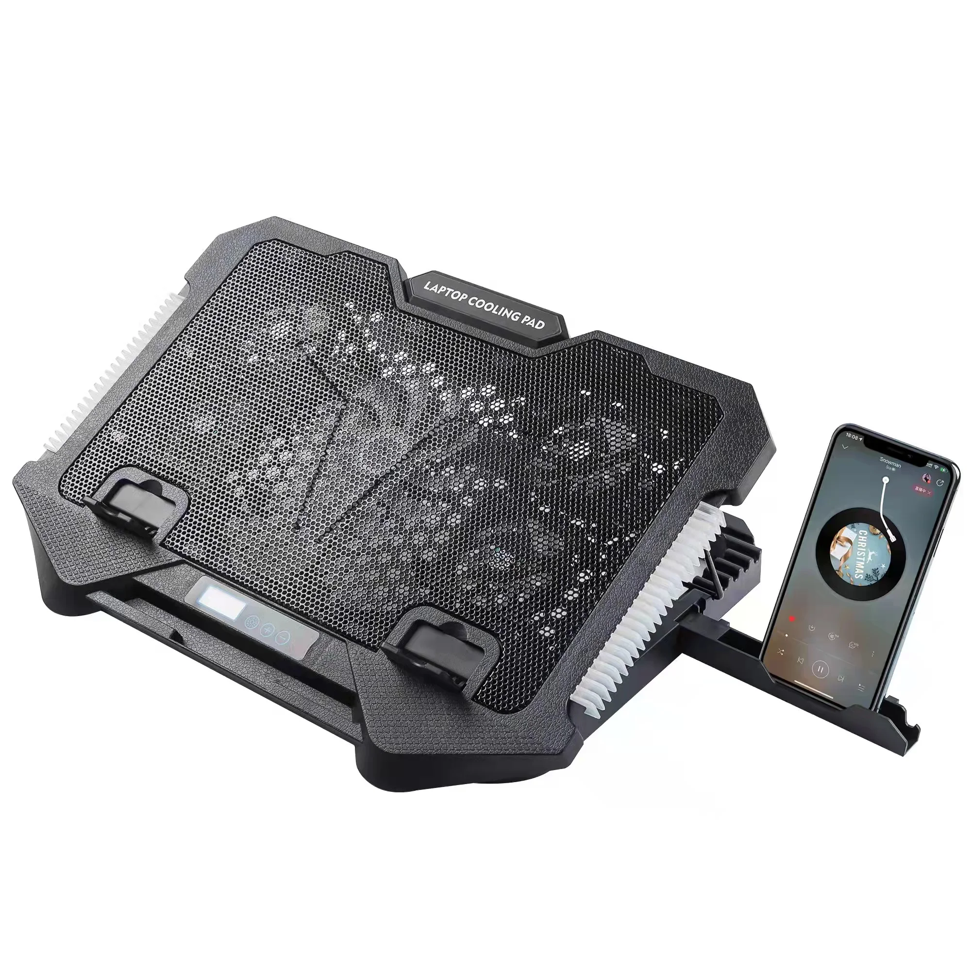 Adjustable RGB Laptop Cooling Pad with 5 Quiet Fans and Touch Control Metal Panel Portable Laptop Cooler With Phone Stand