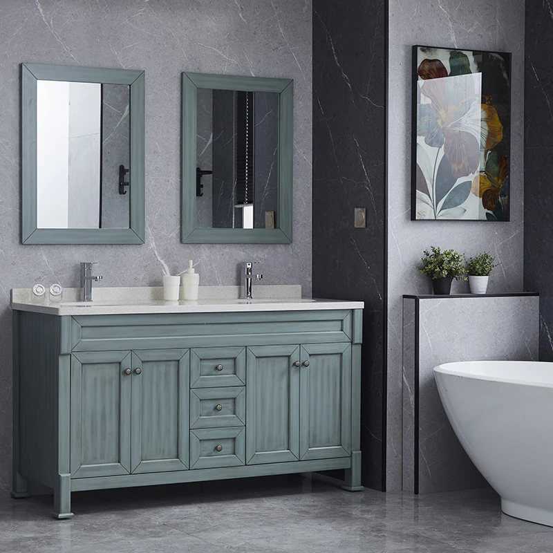 Floor standing mdf bathroom vanity for hotel bathroom with waterproof mirror cabinet and wash basin