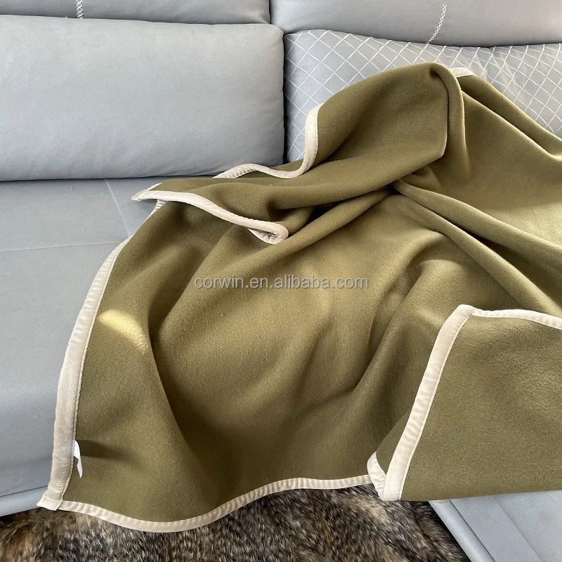 double layer high quality warm blanket olive green blanket  for  bed room asexual