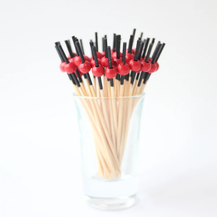Jimao Red Pearl Black Rods Custom Cocktail Garnish Pick Decorative Drink Sticks Silver Fruit Toothpicks Bar Tools 46 Design