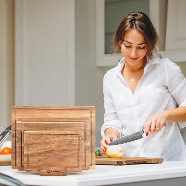 Idealkitchen drawer trays kitchen cutting boards 4 PCS large acacia wood charcuterie chopping board