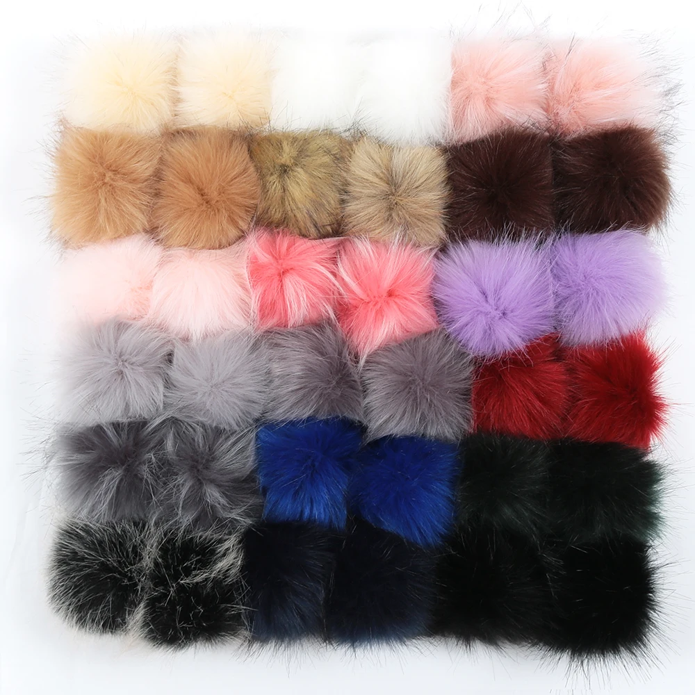 Custom Big Size Fur Pompom Colorful Fur Pompoms With Snap Faux Fur Pompom Cheap Price