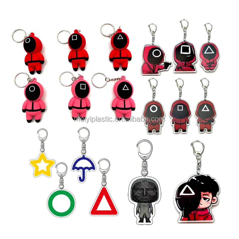 3D/2D squid game doll key ring decoration set the squid game keychain