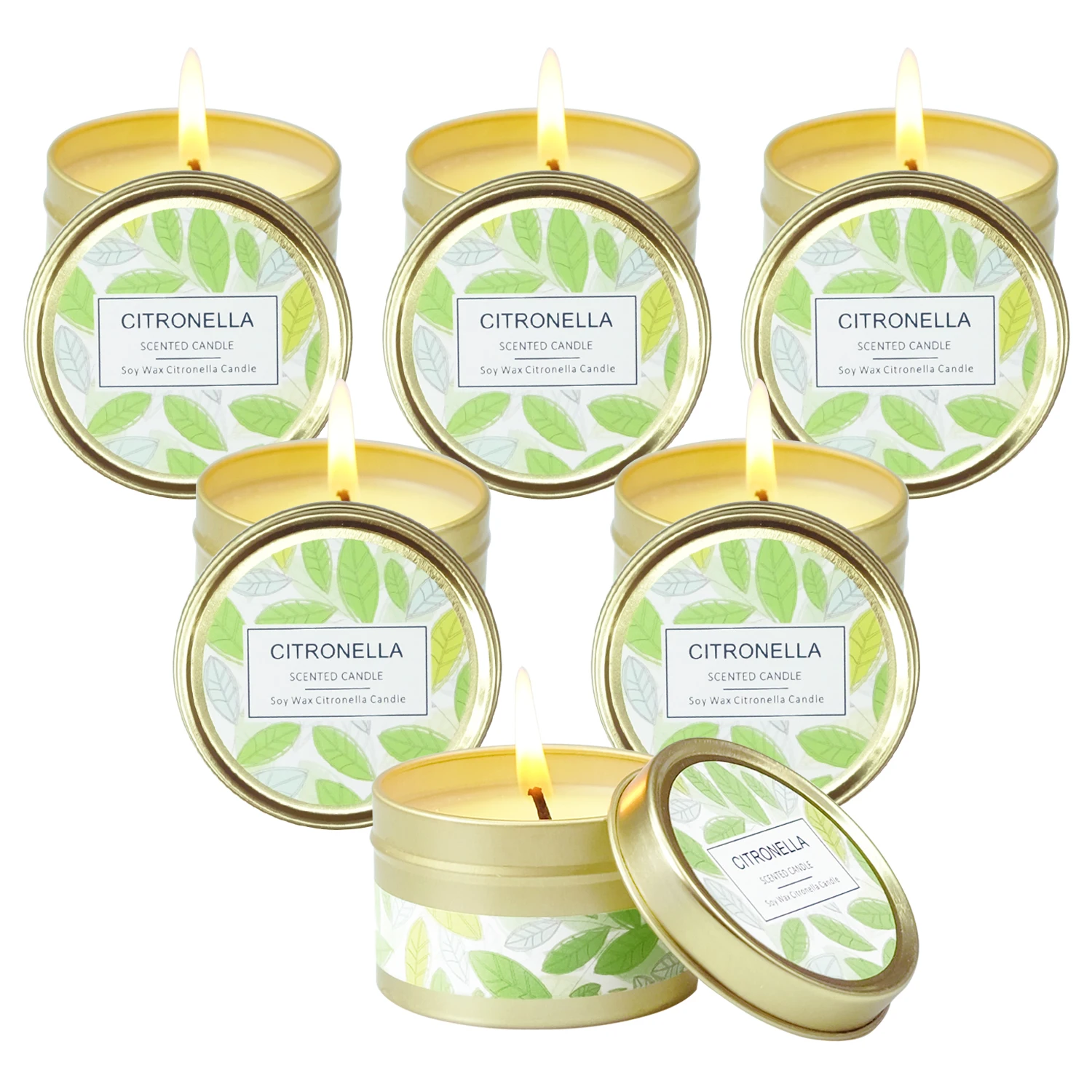 
private label candle 6 Pack Gift Set Repellent Wholesale Citronella Candles in Gold Tin Soy Wax Candle in Bulk 