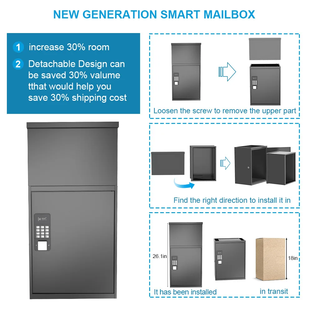 MB02 Anti Theft Outdoor Smart Mailbox Metal Parcel Delivery Box for Home Letter Drop Mail Box Lockabel Keyless Unlock Parcel Box