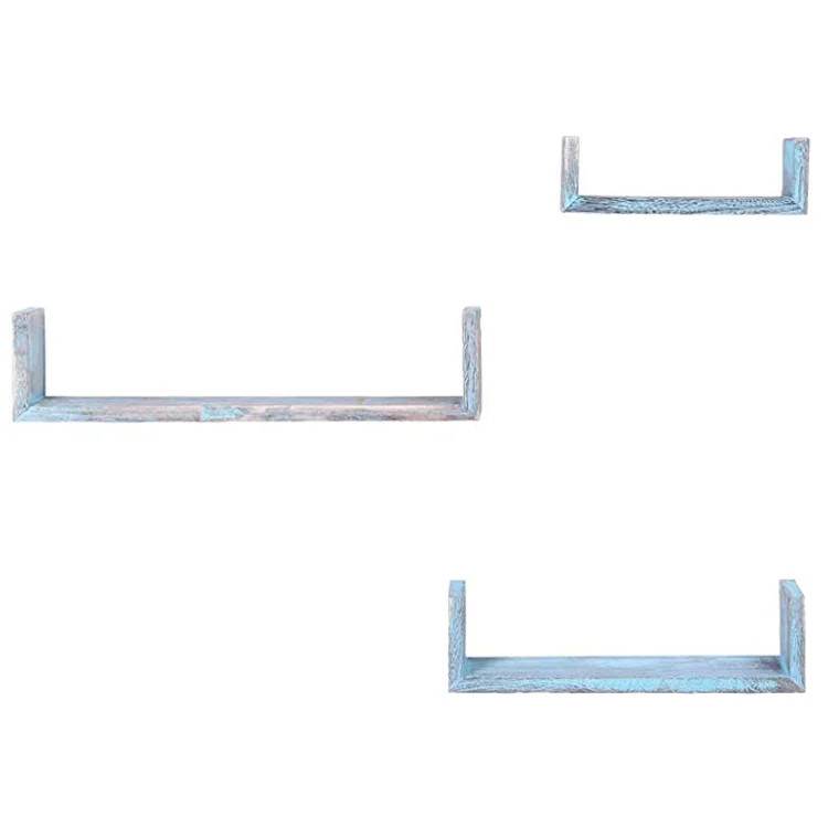 Set of 3 Decorative Farmhouse Wall Mounted U Shaped Wooden Wall Floating Shelf Wall Mounted Storage Shelves for Home Office