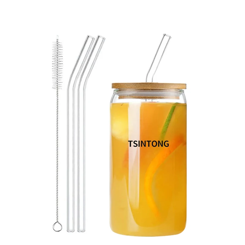 Wholesale Ice Clear Glass Cups With Dome Lid Straw Coffee Bottles Milk Cup Drinking Glasses for Bubble Tea Smoothie Coke Soda