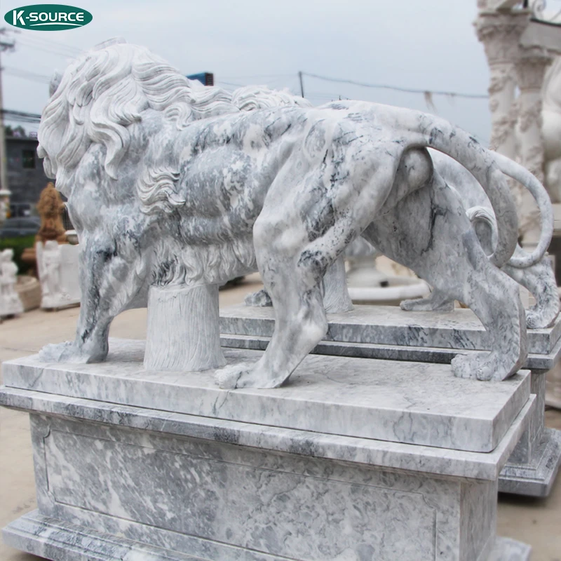 Outdoor Garden decoration hand carved marble Large marble statue of A pair of lions