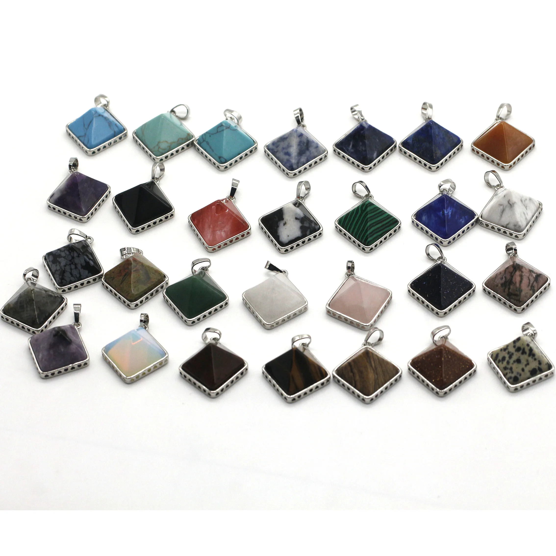 Wholesale Natural lapis lazuli malachite tiger eye stone beads Pyramid shape pendant charm for jewelry making