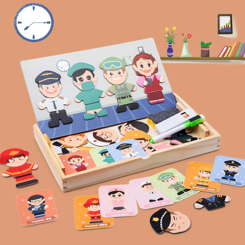 Puzzles Game to Toddlers Drawing Board early Childhood Education Puzzle Animals Wooden DIY Baby Magnetic Puzzles Toys Art FREE